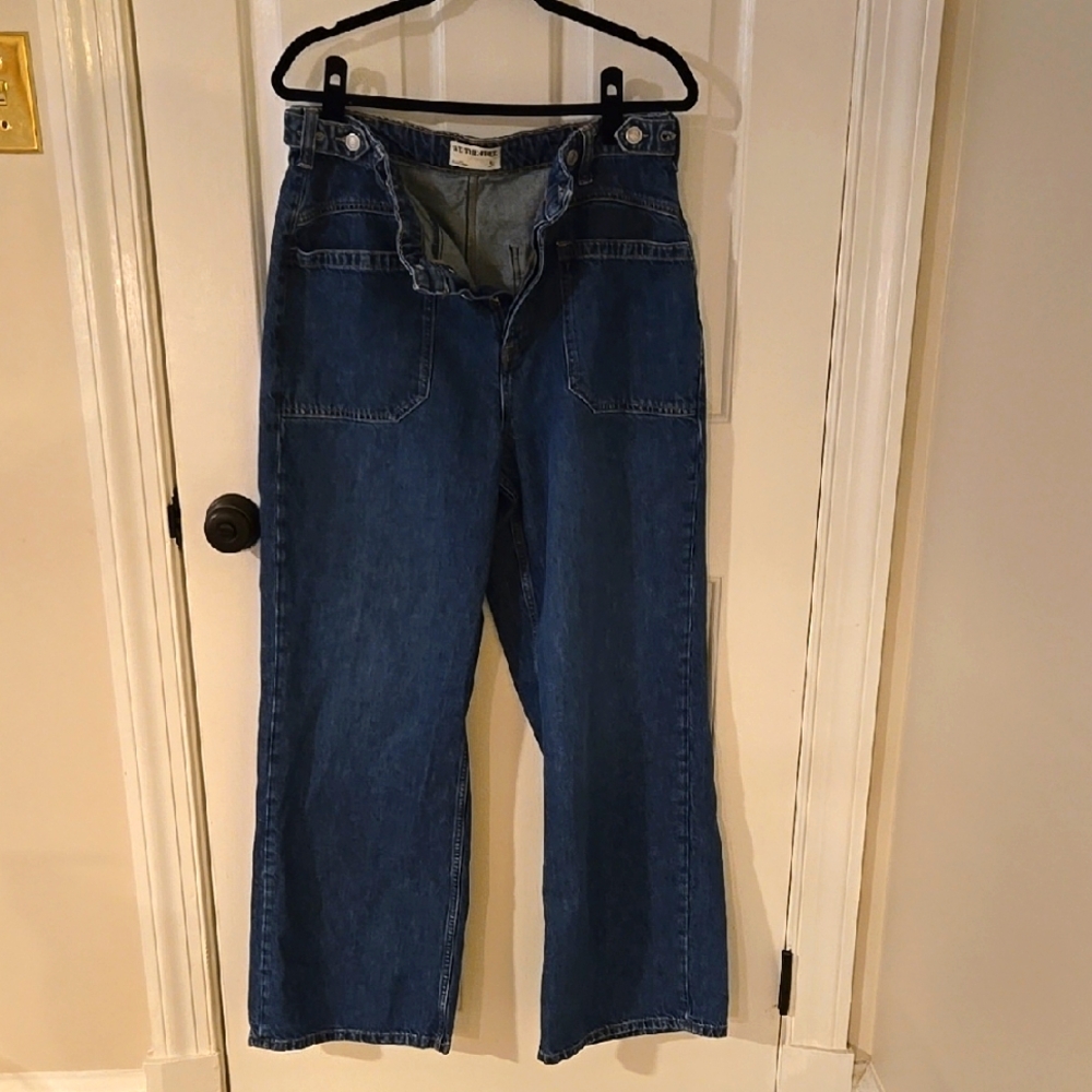 We the Free Free People wide leg jeans button fly adjustable waist sailor pocket